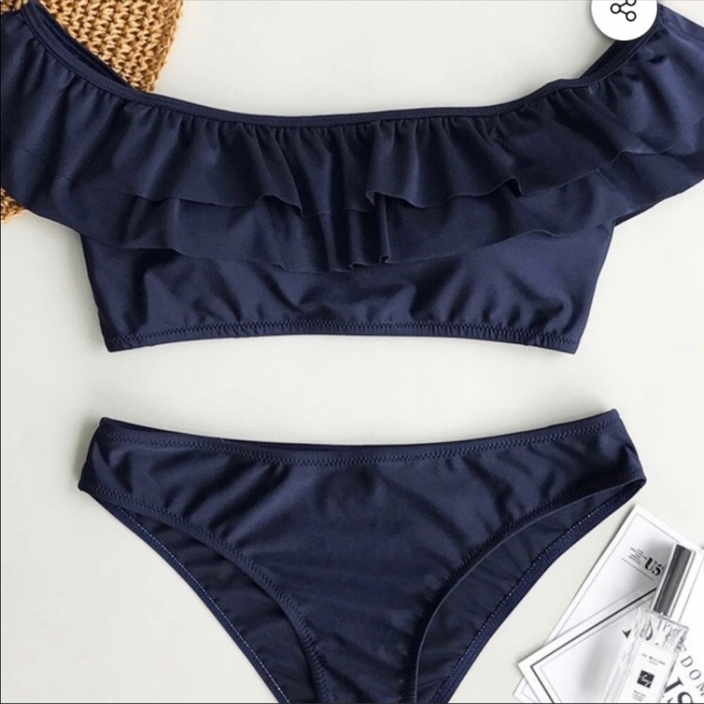 Cup she off the shoulder navy bikini small